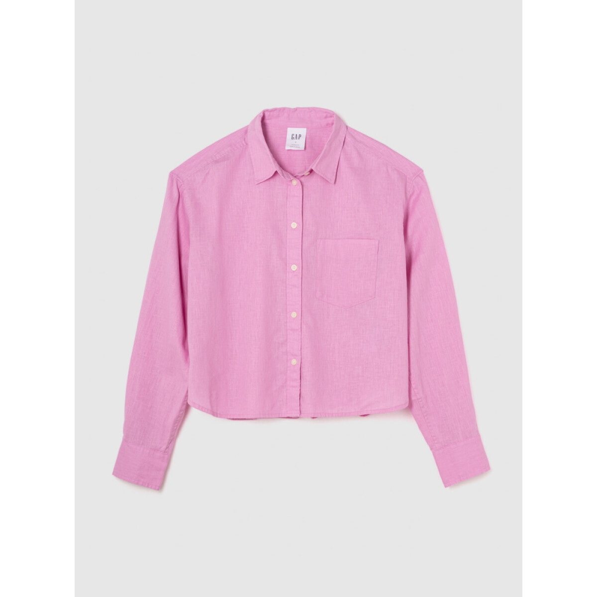 V-LS CROPPED LINEN SHIRT - SUGAR PINK 