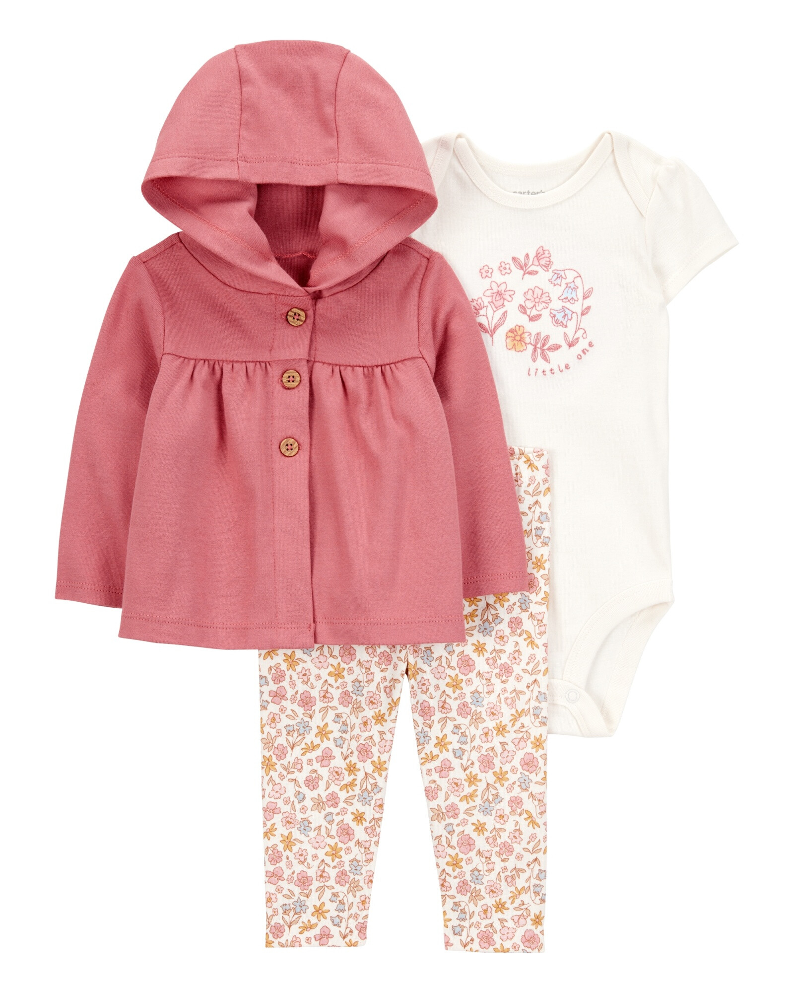 Set tres piezas de algodón, pantalón, saco con capucha y body Sin color