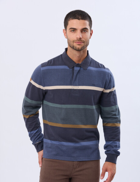 REMERA POLO RAYADA DE ALGODÓN Azul
