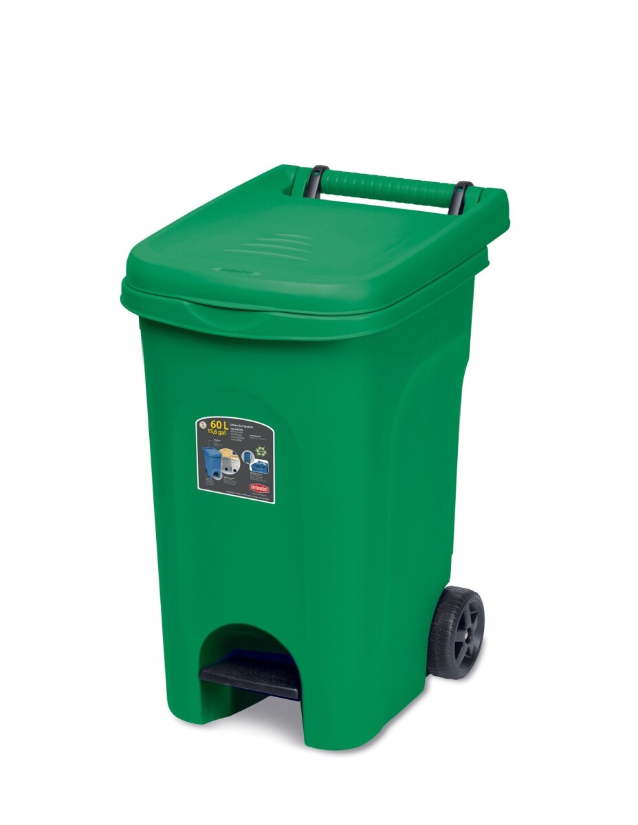 CONTENEDOR RESIDUO 60 LT CON PEDALE VERDE 