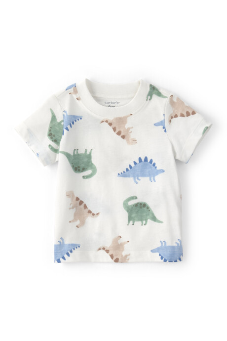 Set dos piezas de algodón, enterito corto verde y remera, diseño dinos Sin color