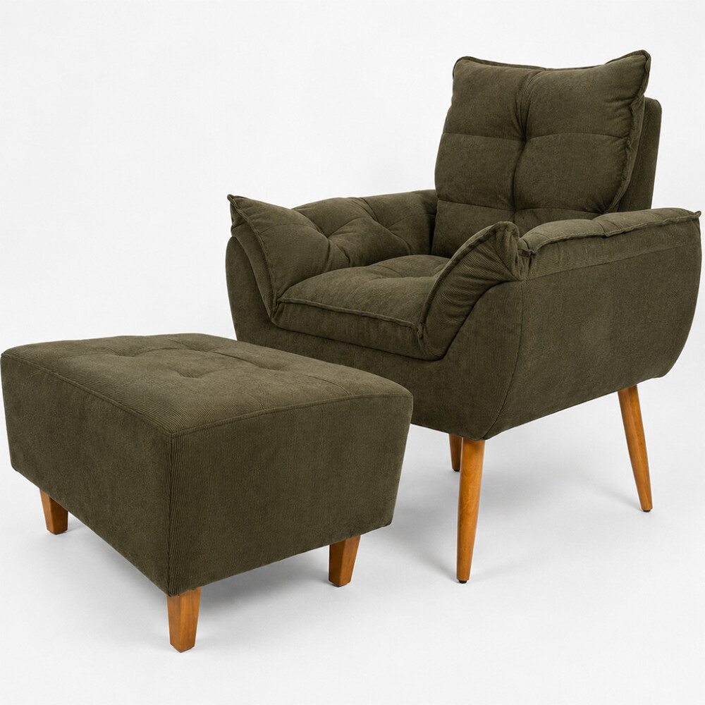 Juego De Living Sillón con puff Marrón