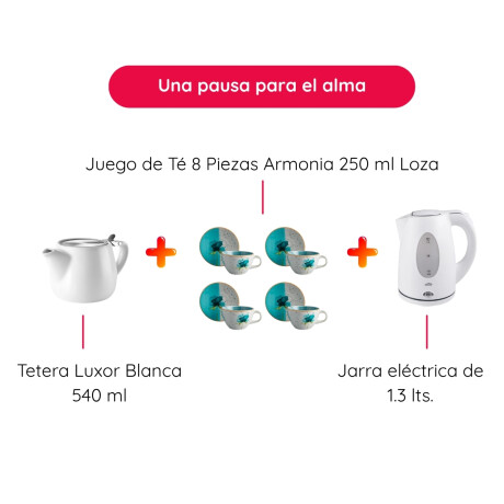 Kit Juego de Té Blanco con Tetera de Cerámica, Jarra Eléctrica Lacor y Set de Té 8 Piezas Kit Juego de Té Blanco con Tetera de Cerámica, Jarra Eléctrica Lacor y Set de Té 8 Piezas