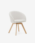 Silla giratoria Marvin chenilla beige y patas de madera maciza de haya acabado natural