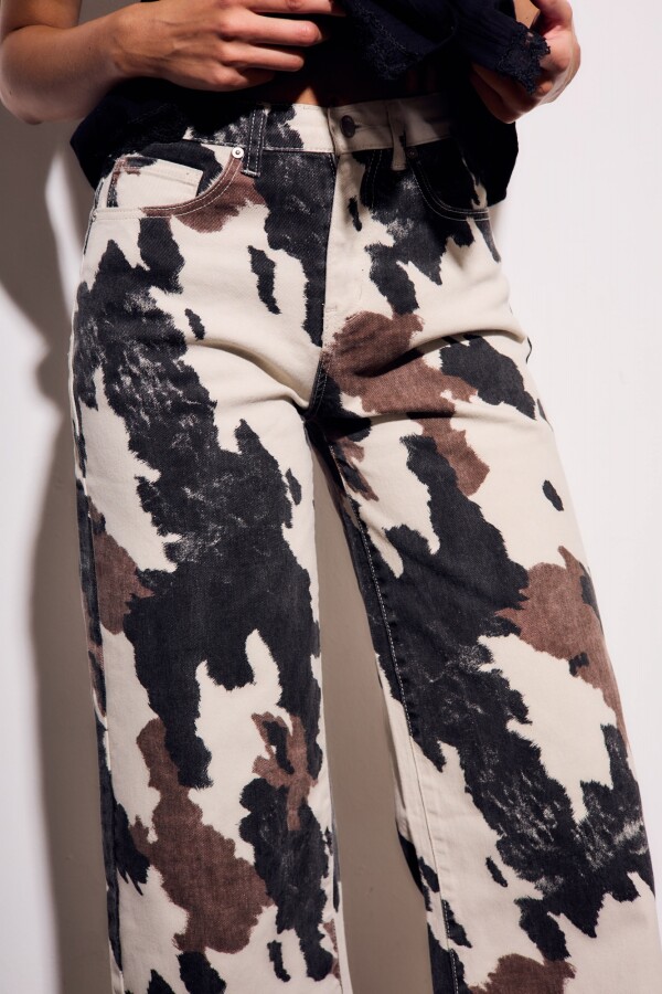 Jean Wide Leg Estampa Vaca Print