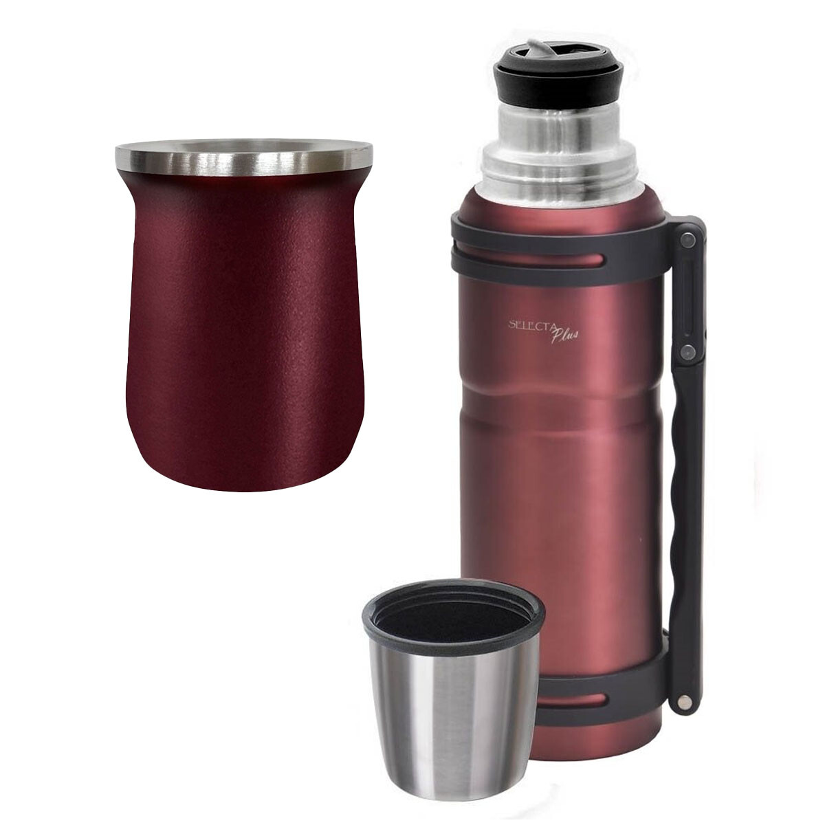 Kit Matero Termo Carter 1.2L Manija y Mate 230Ml Acero Inox - Rojo 