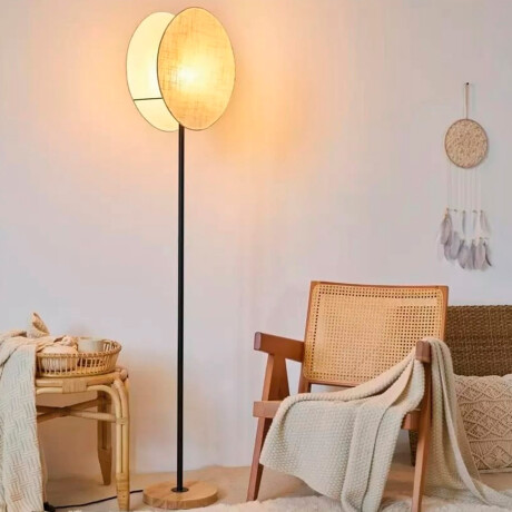 Lámpara De Pie Madera Pantalla Tela Beige Estilo Nórdico Beige