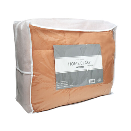 Set Invierno Acolchado Plumas King + Manta Frazada Polar Salmón/blanco