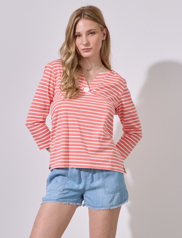 Remera Algodon Boton CORAL