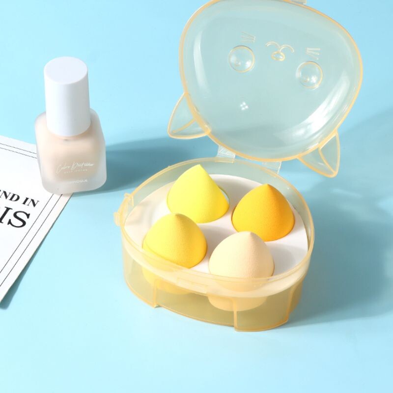 Esponjas De Maquillaje X 4 - Estuche Gatito Amarillo Esponjas De Maquillaje X 4 - Estuche Gatito Amarillo