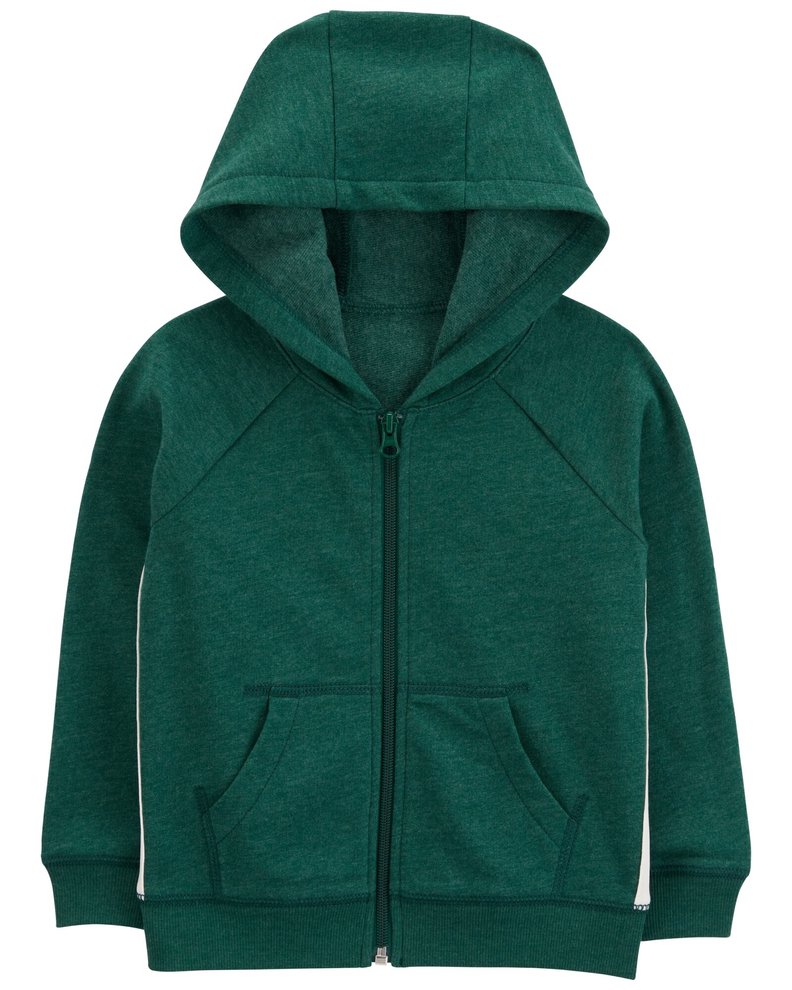 Campera de algodón con felpa, con franjas laterales, verde. Talles 2-5T Sin color