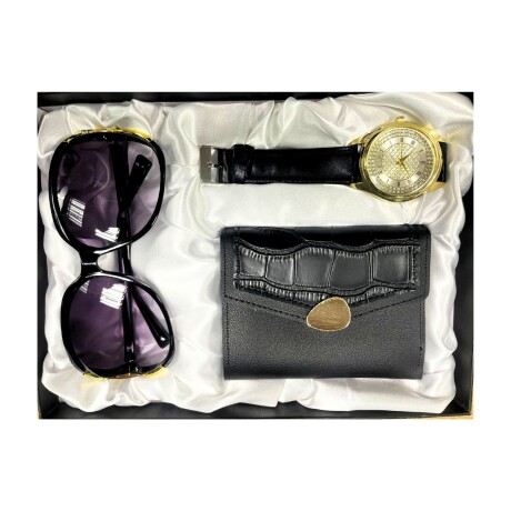 Pack Dama Billetera Reloj y Lentes E-027 NEGRO