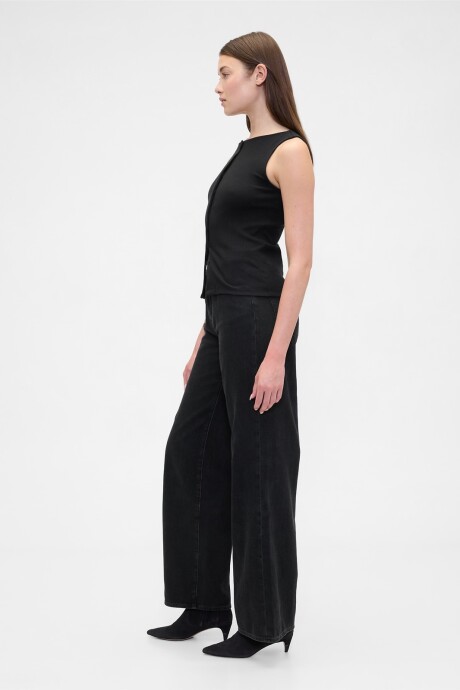 Jean Wide Leg Tiro Alto Mujer Washed Black