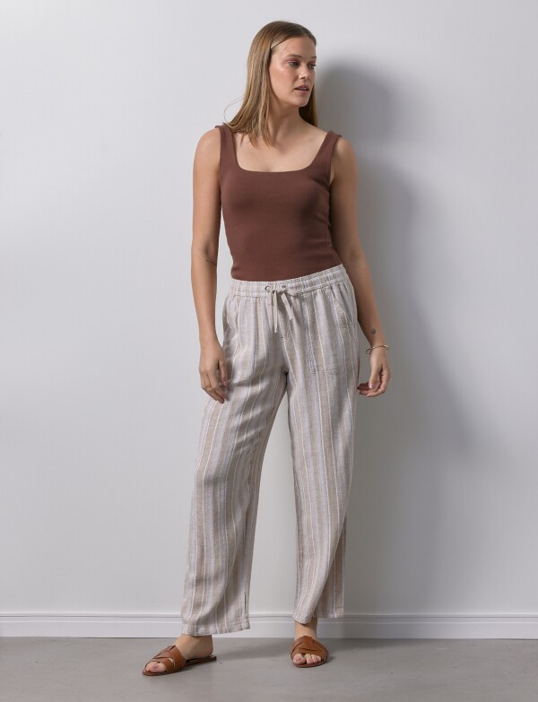 Pantalon Lino BEIGE/MULTI