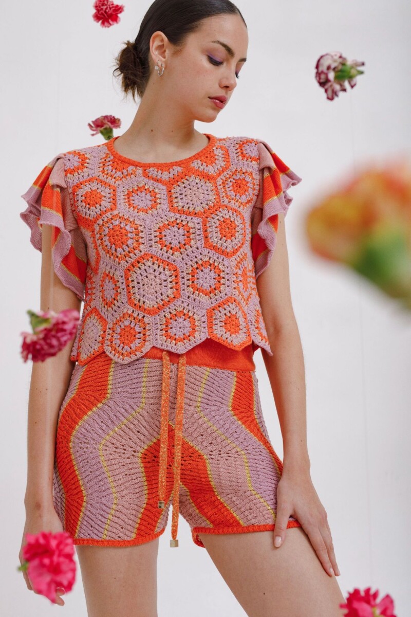 Short Flower Naranja Lila y Rosa