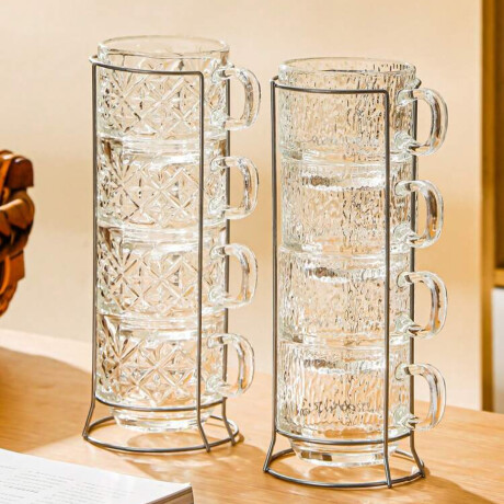Set de Tazas de vidrio rústico con soporte - 160ml Sc