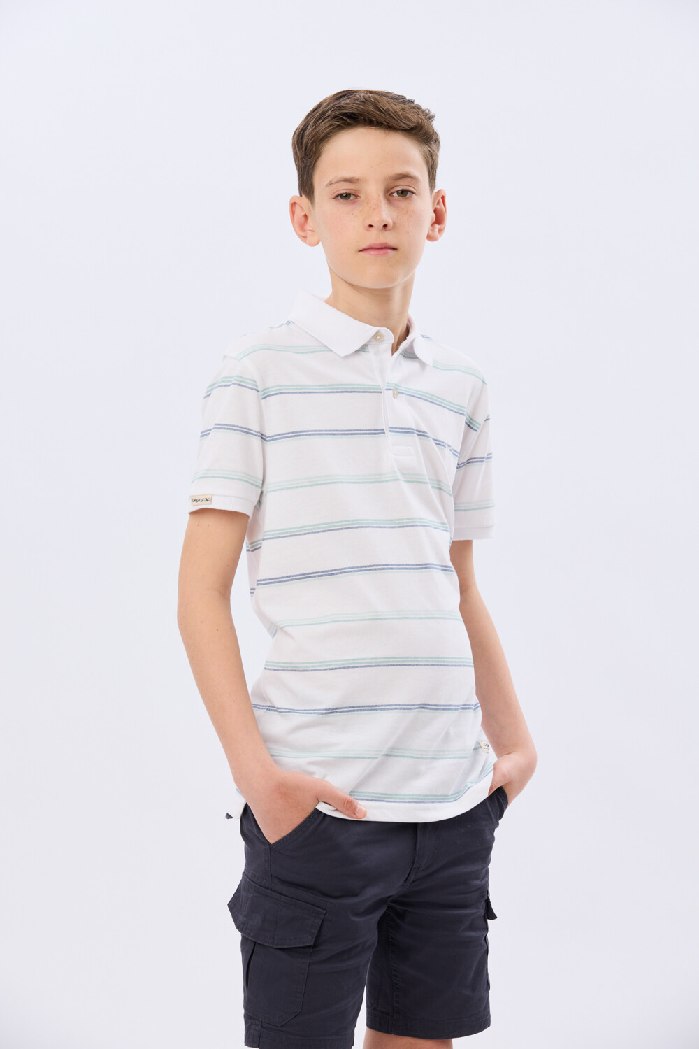 REMERA POLO RAYADA DE ALGODÓN Blanco