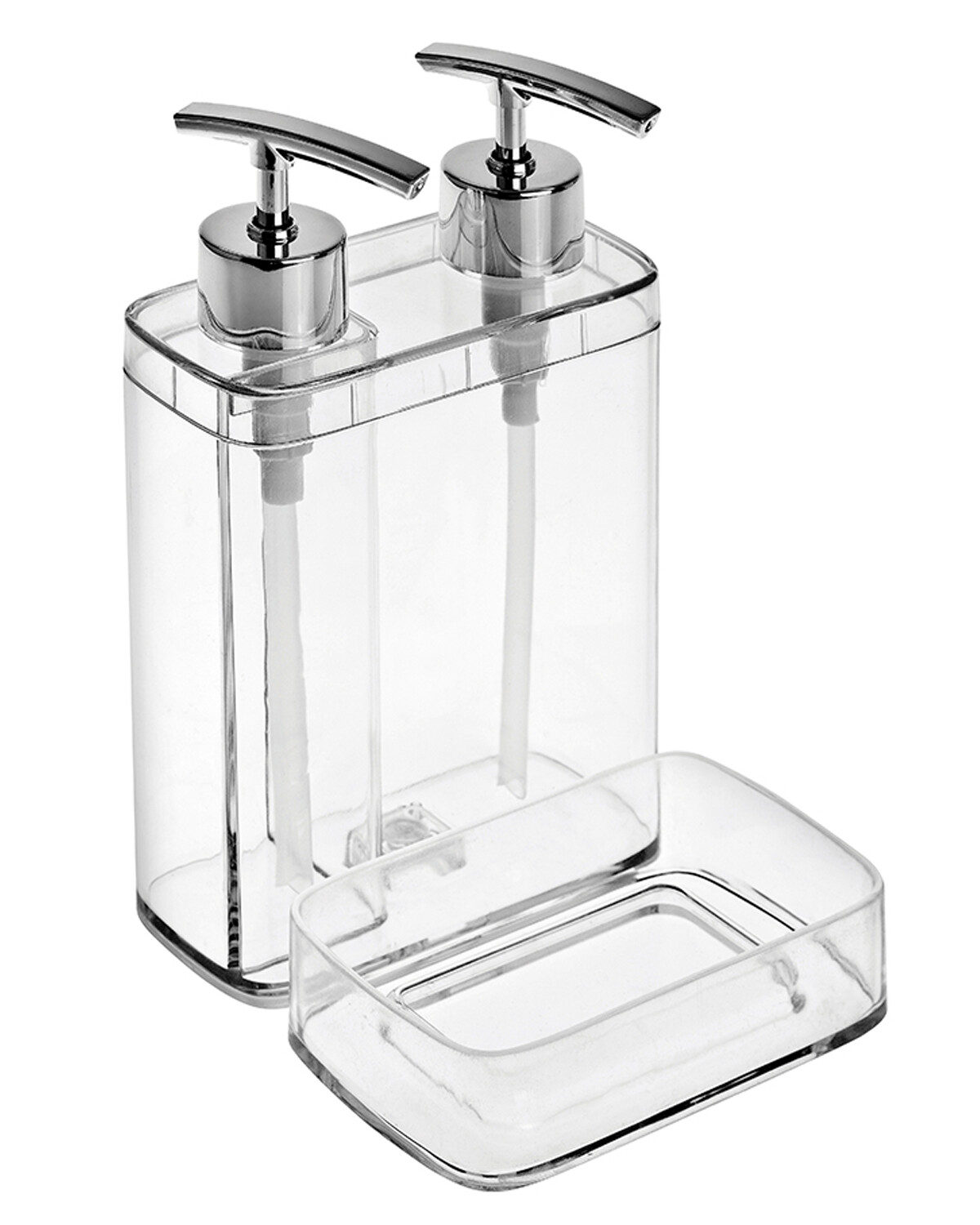 Dispensador con división para jabón líquido, detergente y esponja -  Transparente — Electroventas