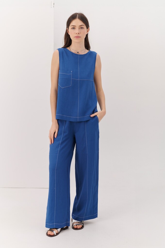 PANTALON LINO POCKET AZUL