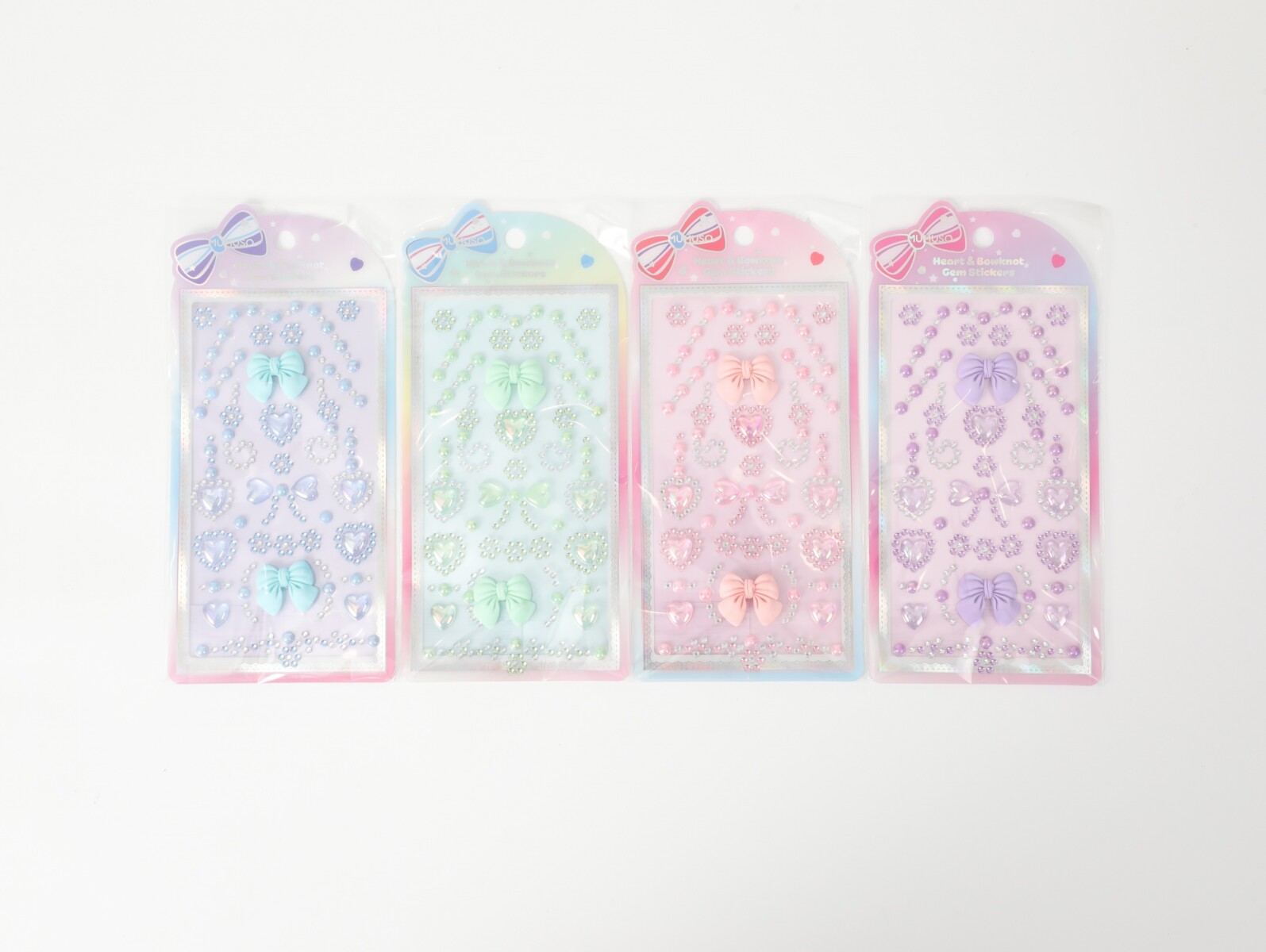 STICKERS BRILLANTES DE CORAZÓN Y LAZO CON GEMAS 