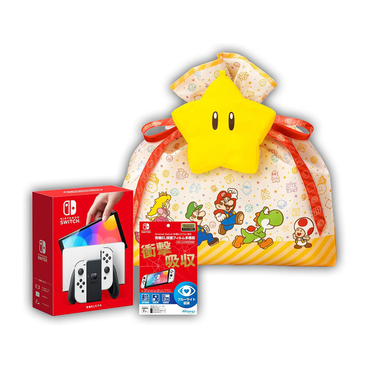 Bundle Nintendo Switch: OLED Blanca + Protector de Pantalla + Bolsa Temática de Mario [Versión Japonesa] 