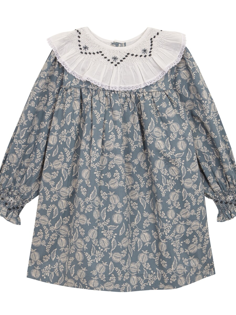 Vestido Cuello Nido De Abeja Azulado