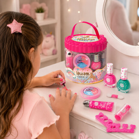 Kit Cosmética Manicura Pedicura Labial Sombra Esmalte p/Niña Arcoíris