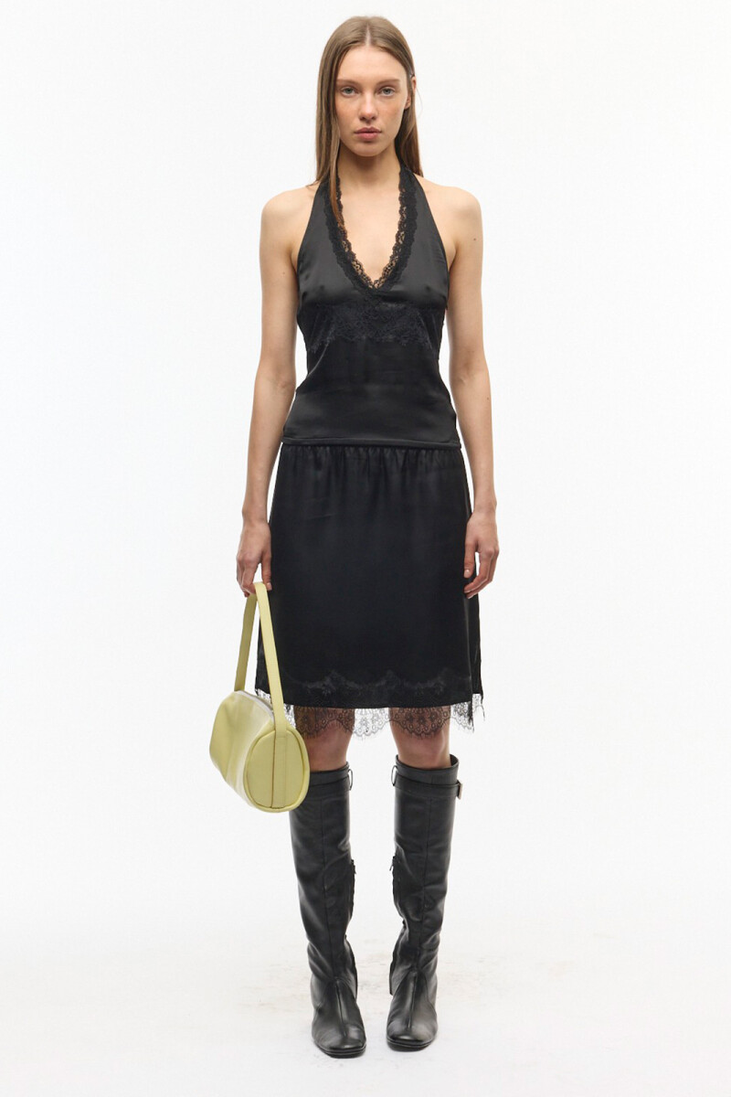 TOP HALTER SATIN Negro