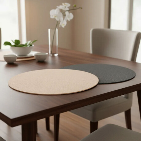 Mantel Individual Doble Cara Redondo Premium Tex en PVC Rosa/gris