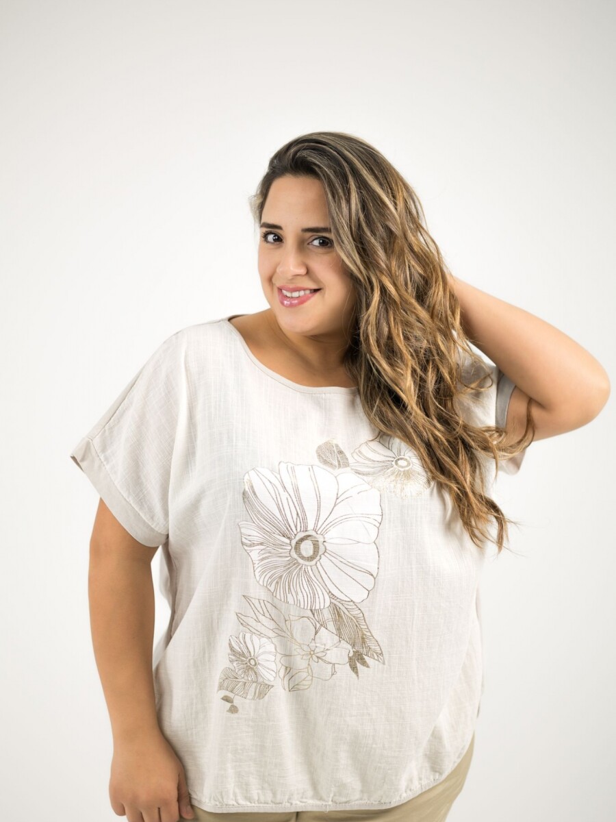 Blusa de algodón y lino Crudo