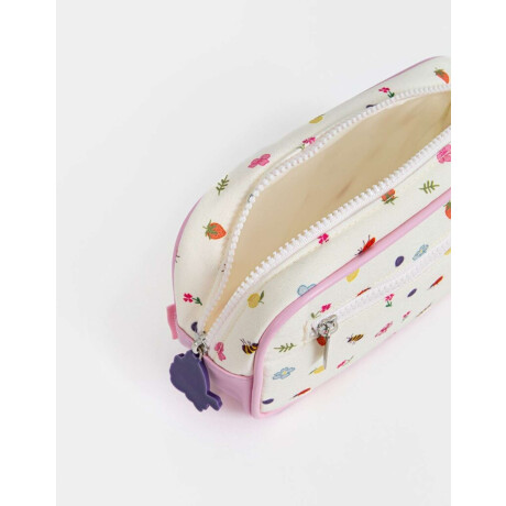 Cartuchera De Pu Estampada Y Bordada Con Bolsillo Blanco Crema