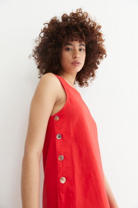 Vestido de lino con botones rojo