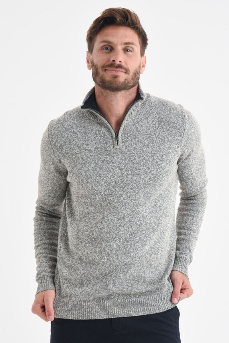Sweater de punto medio cierre - Gris melange 