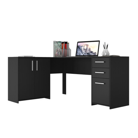 ESCRITORIO ESQUINERO MESA PARA PC LAPTOP COMPUTADORA 2 PUERTAS 2 CAJONES NEGRO