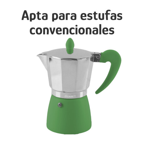 Cafetera Italiana Comet 6 Tazas Aluminio Mango Ergonómico Verde