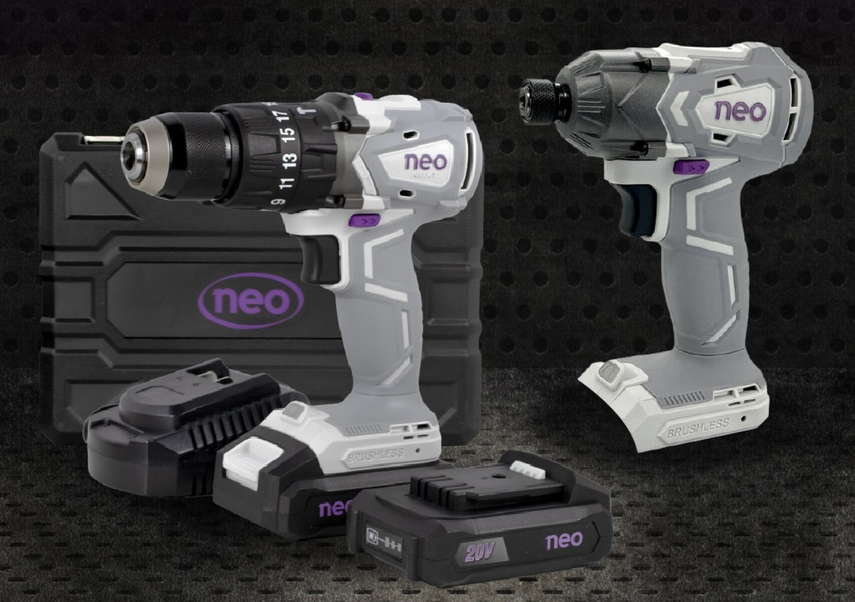COMBO TALADRO NEO PERCUTOR TP1070/20K2 20V + LLAVE DE IMPACTO ALI1012/20 