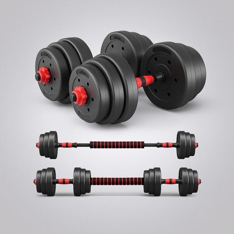 SET 2 MANCUERNAS + BARRA 3 EN 1 + 20KG NEGRO