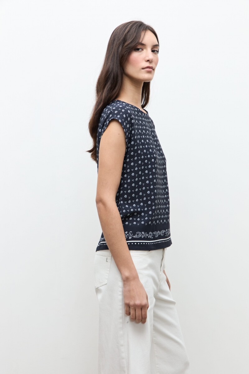 Blusa estampa Paisley azul marino