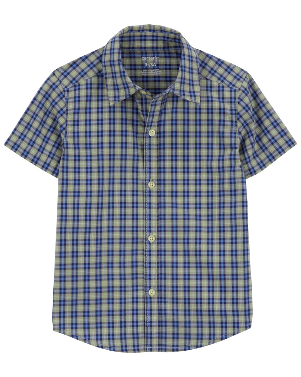 Camisa de algodón, manga corta diseño a cuadros 