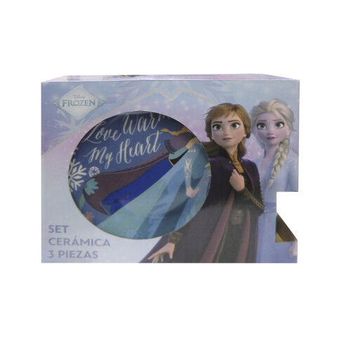 Set X3 de Cerámica Infantil Frozen Plato, Taza y Bowl CELESTE