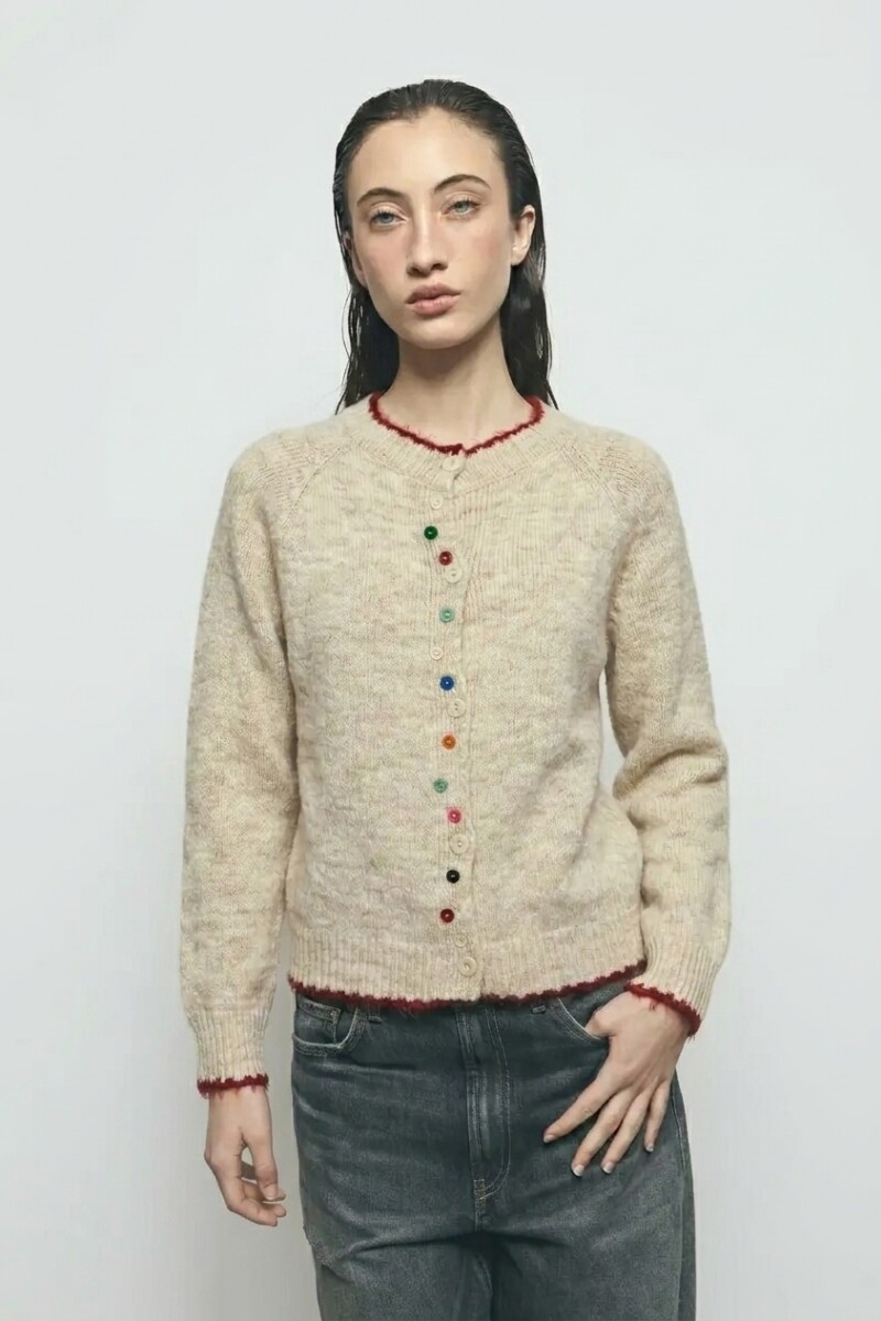 Cardigan con multi botones y pespuntes crudo