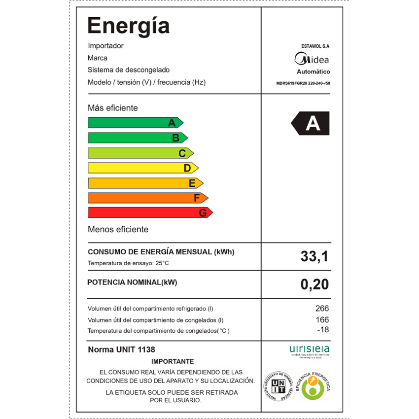 Heladera Midea SBSI SBS619 negra Heladera Midea SBSI SBS619 negra