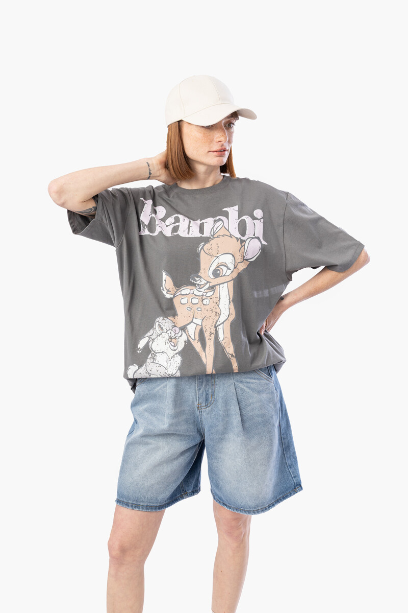REMERA BROKEN BAMBI - GRIS OSCURO 
