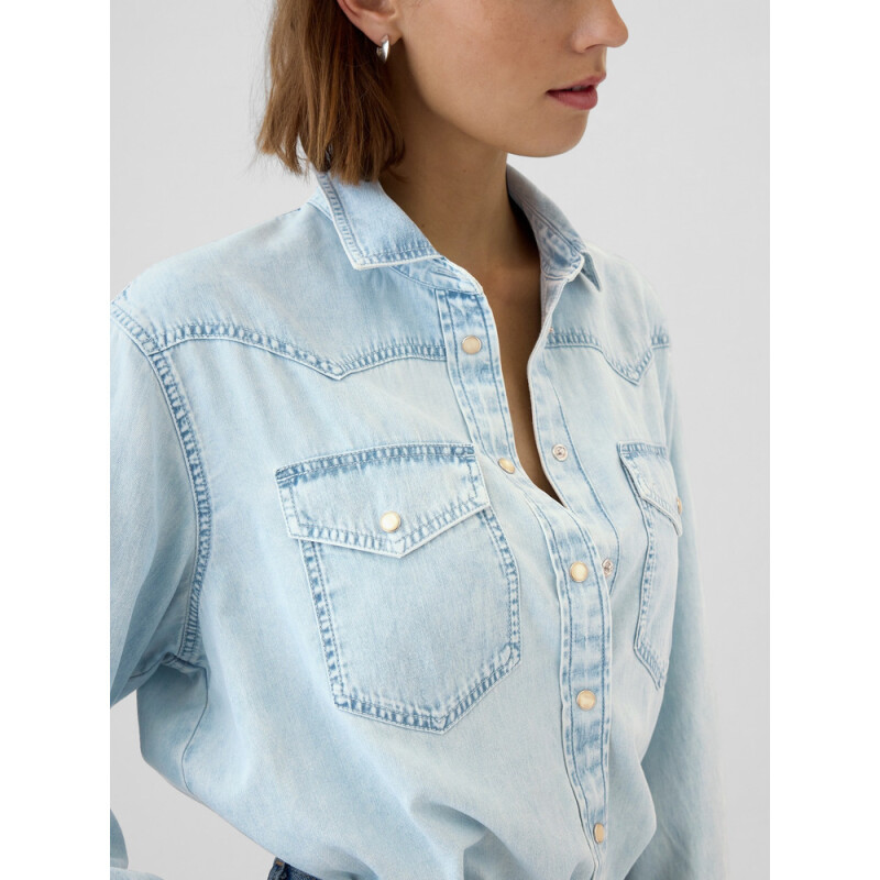 LS CROPPED DENIM WESTERN SHIRT - LIGHT WASH LIGHT WASH