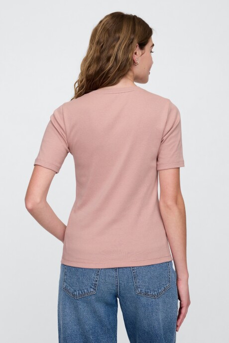 Remera Rib Cuello Redondo Mujer Antique Pink