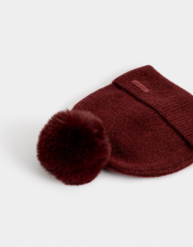 Gorro Clasico Gorro Tejido Con Pompón - Rojo Cereza