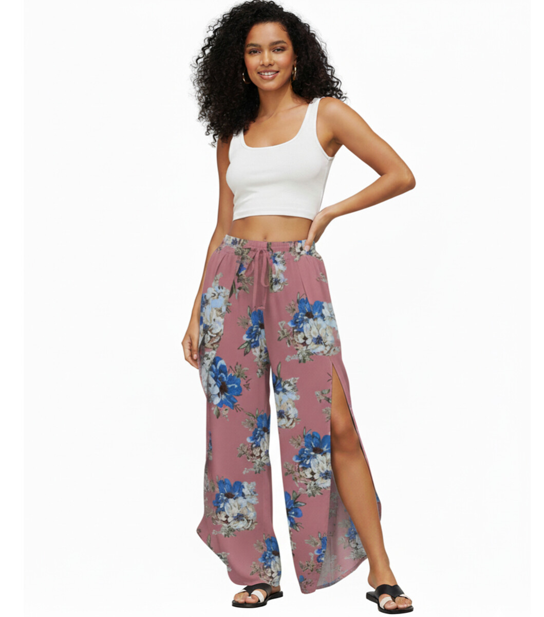 Pantalón Palazzo Elastizado Estampado con Abertura - M4 