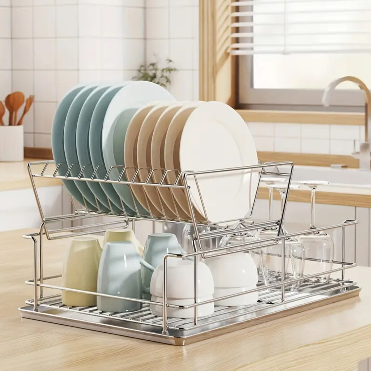 Escurridor Seca Platos Vajilla Acero inoxidable Y Cubiertos Mesada Cocina De 2 Niveles Imback 