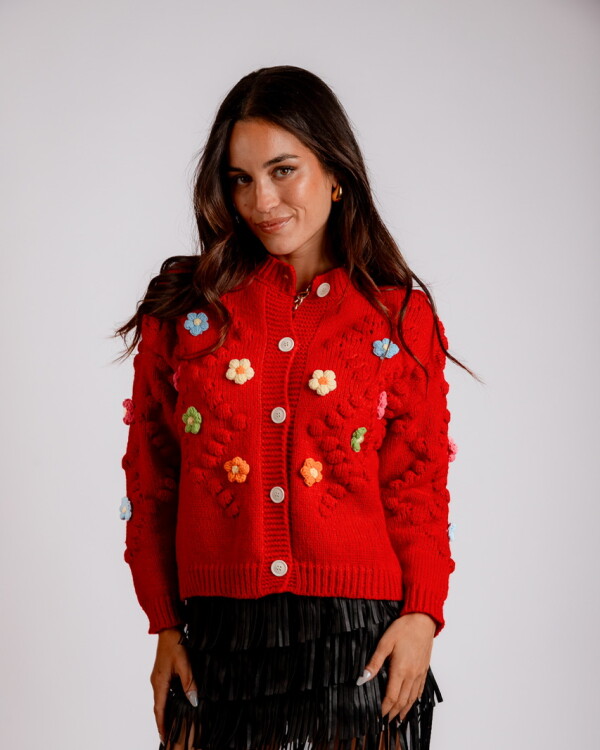 Saco Clarisse bordó con flores de colores