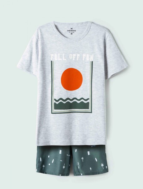 CONJUNTO DE NIÑO CON BERMUDA ESTAMPADA GRIS